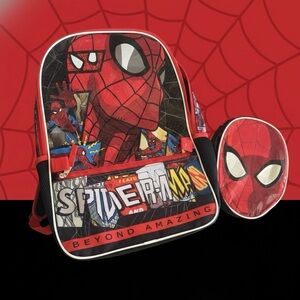 Spider-Man Backpack and Lunch Box Set - Red and Black BUNDLE